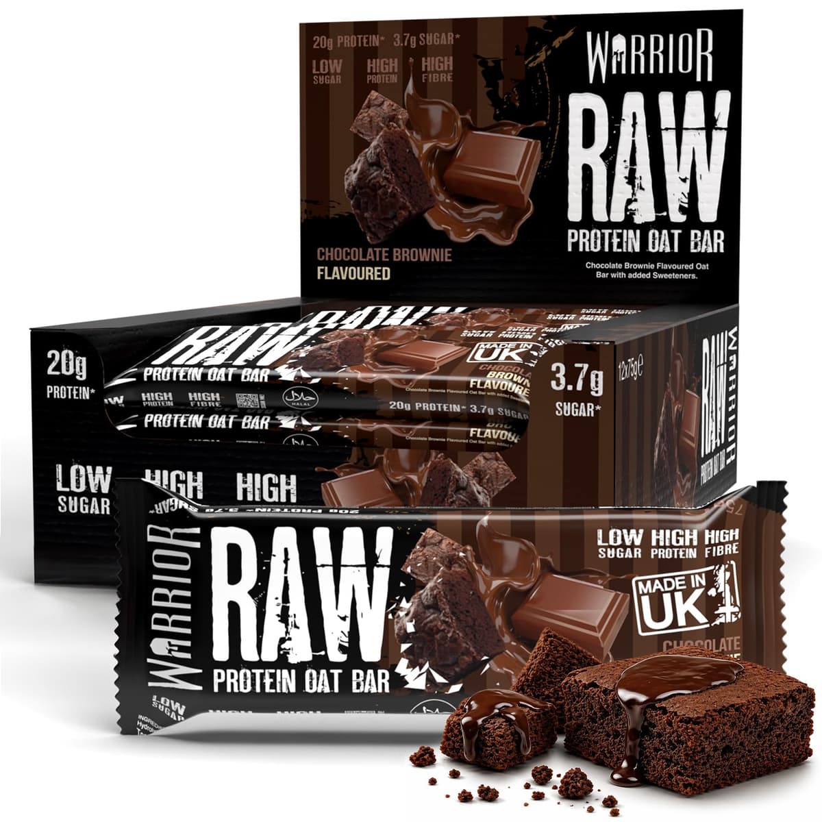 Warrior RAW Protein Bars 12 x 75g – 20g High Protein Bar, Low Sugar High Fibre Oat Protein Flapjack – Protein Snacks, Meal Replacement Bars (Chocolate Brownie)