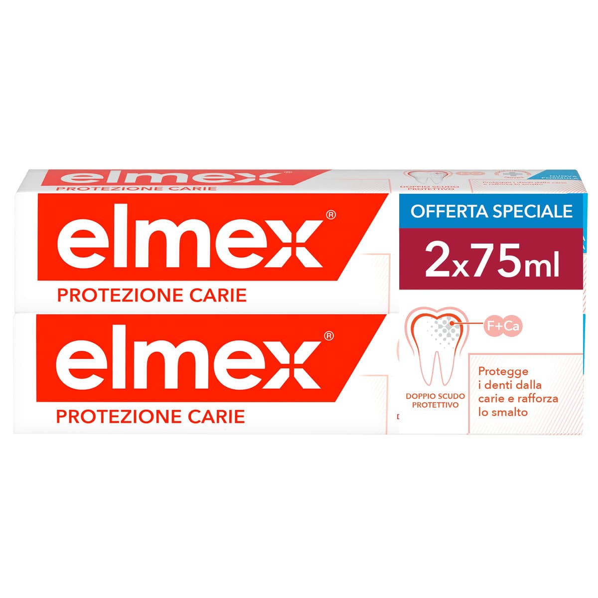 Elmex Protección Anticaries Pasta de Dientes Anticaries 2x75ml, Protege de las caries, remineraliza el esmalte, ayuda a reducir la pérdida de minerales, forma una capa protectora sobre los dientes