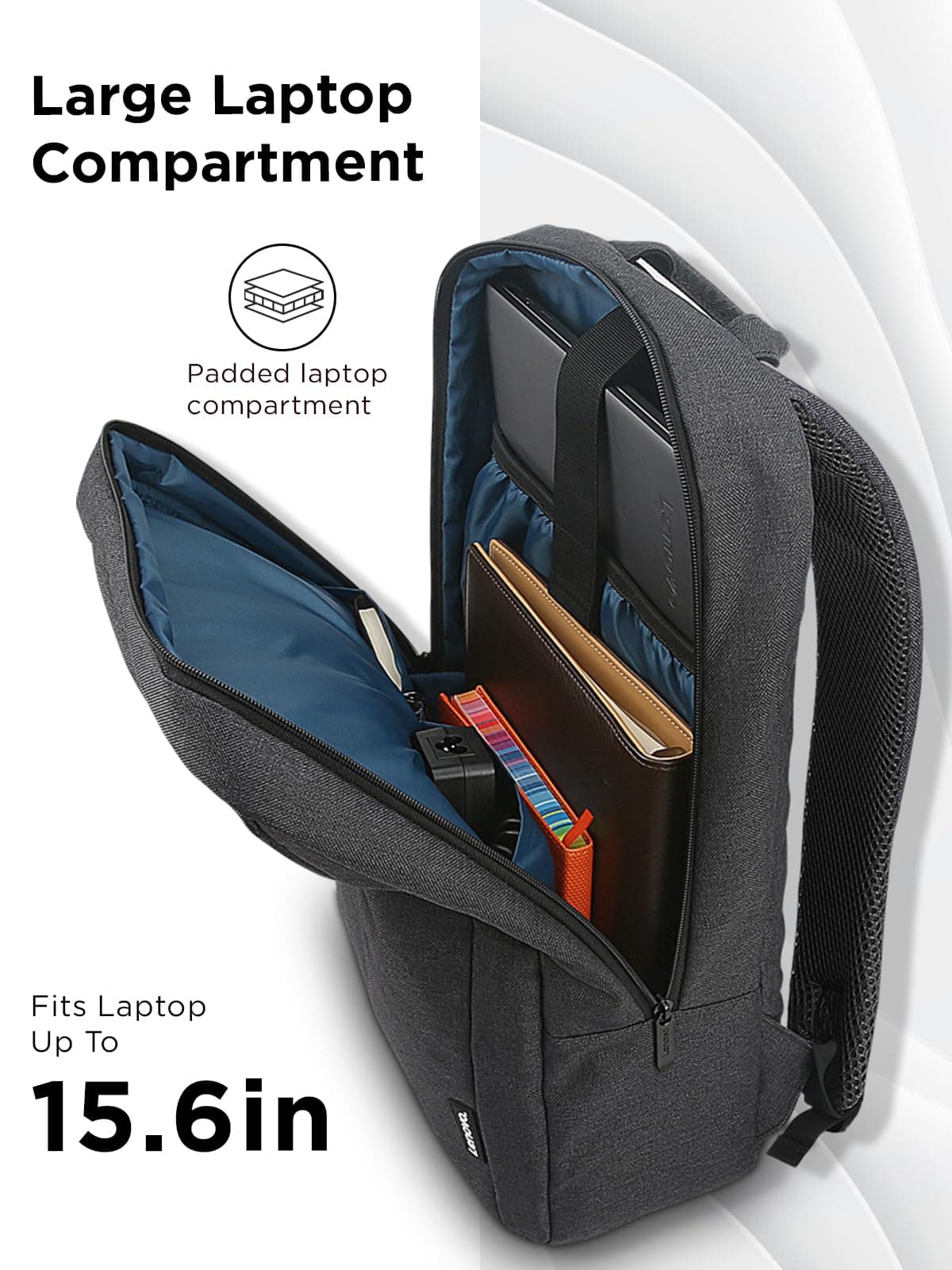 Lenovo Laptop Backpack B210, 15.6-Inch Laptop/Tablet, Durable, Water-Repellent, Lightweight, Clean Design, Sleek for Travel, Business Casual or College, GX40Q17225, Black — view 4