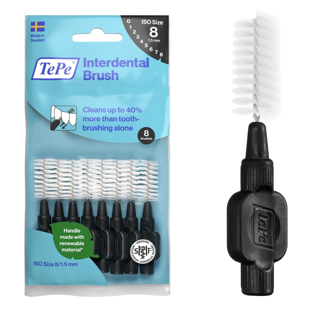 TePe Interdental Brush, Original, Yellow, 0.7mm/ISO 4, 8pcs, efficient Cleaning Between Teeth, Plaque Remover and Dental flosser for Small Gaps — view 9