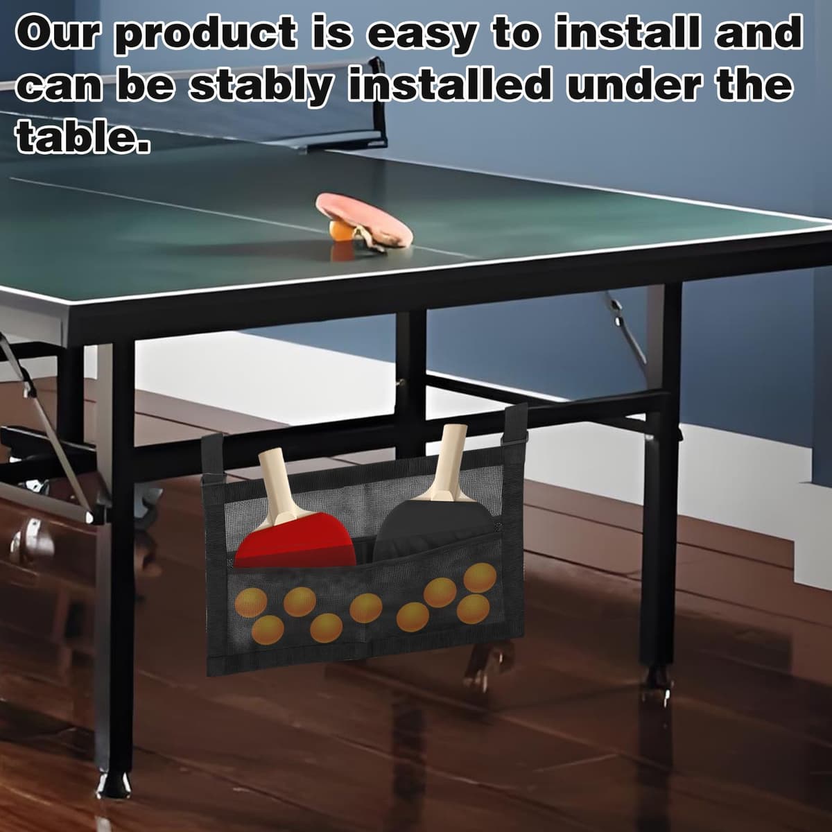CYUXING Bolsa de Almacenamiento para Palas de Ping Pong con Malla, Accesorios Negros Sencillos para Pelotas y Palas, Soporte Deportivo con Correas, fácil de Instalar — view 5