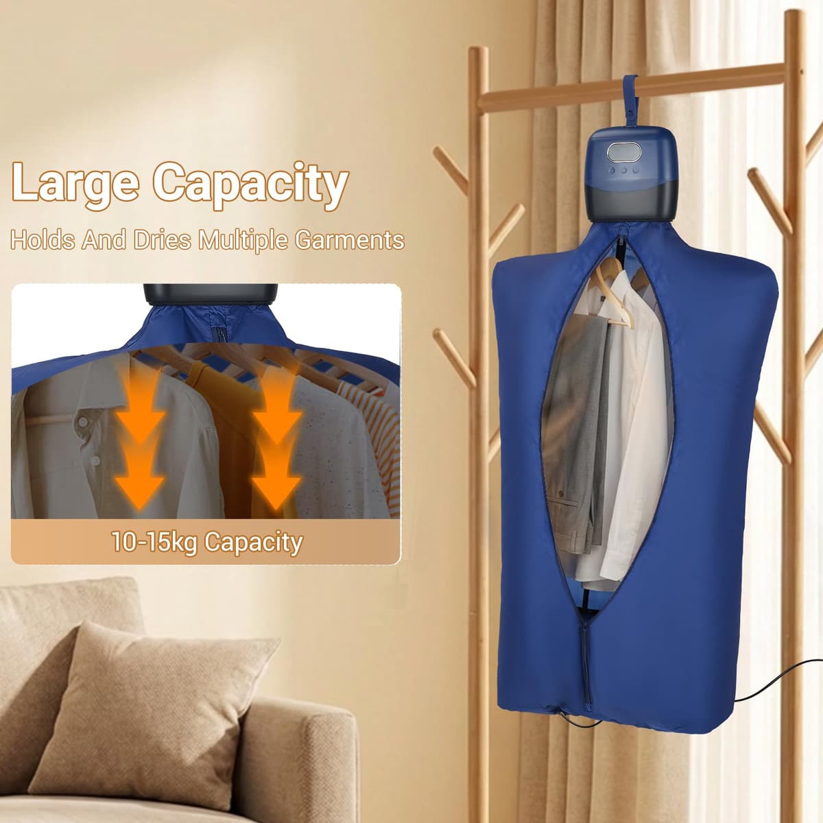 clothes dryer machine,600W portable dryer with timer,PTC heating 360° hot air circulatio technology,temperature adjustable 55℃/65℃,max 15kg for business travel, dormitories, apartments, hotels — view 5