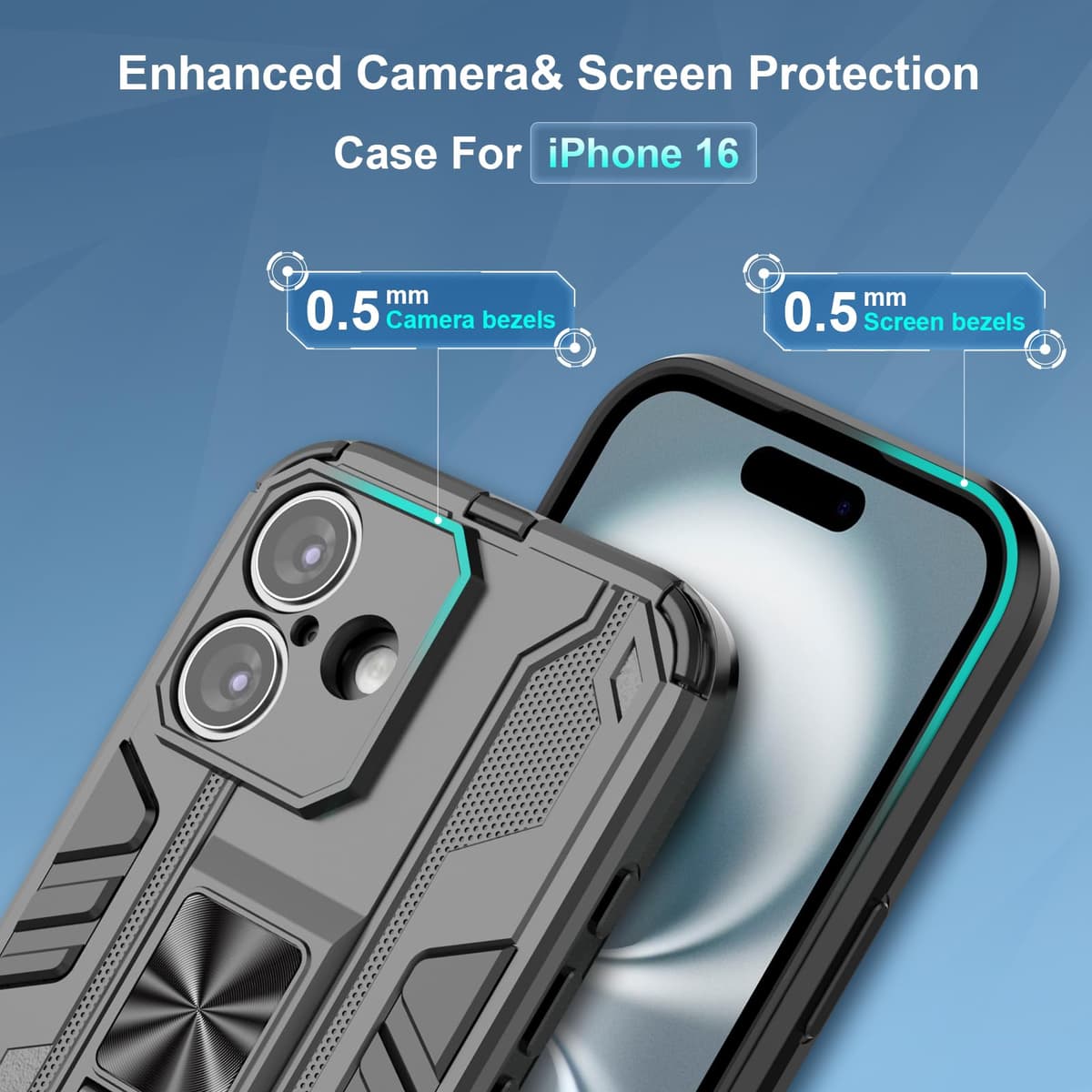 Funda para CMF Phone 2 Pro, Carcasa Antigolpes con Soporte anular metálico, Case Protectora de Grado Militar, Negro — view 1717
