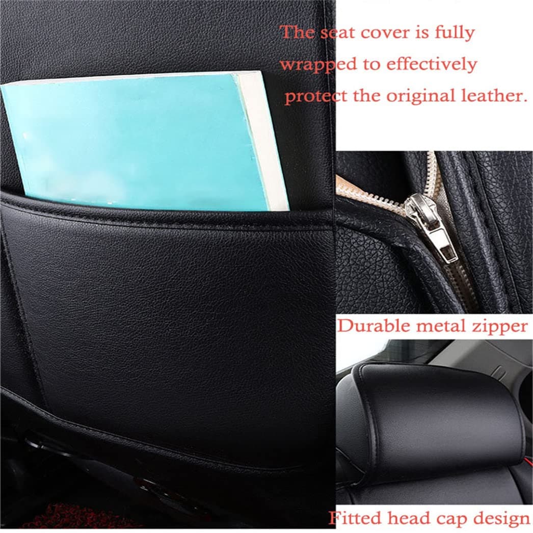 Car Seat Covers 5 Seat Leather Fits for Toyota Prius 2010-2014 Vehicle Seat Cover Full Set Cushion Front Rear Seat Protectors (Black Red) — view 5