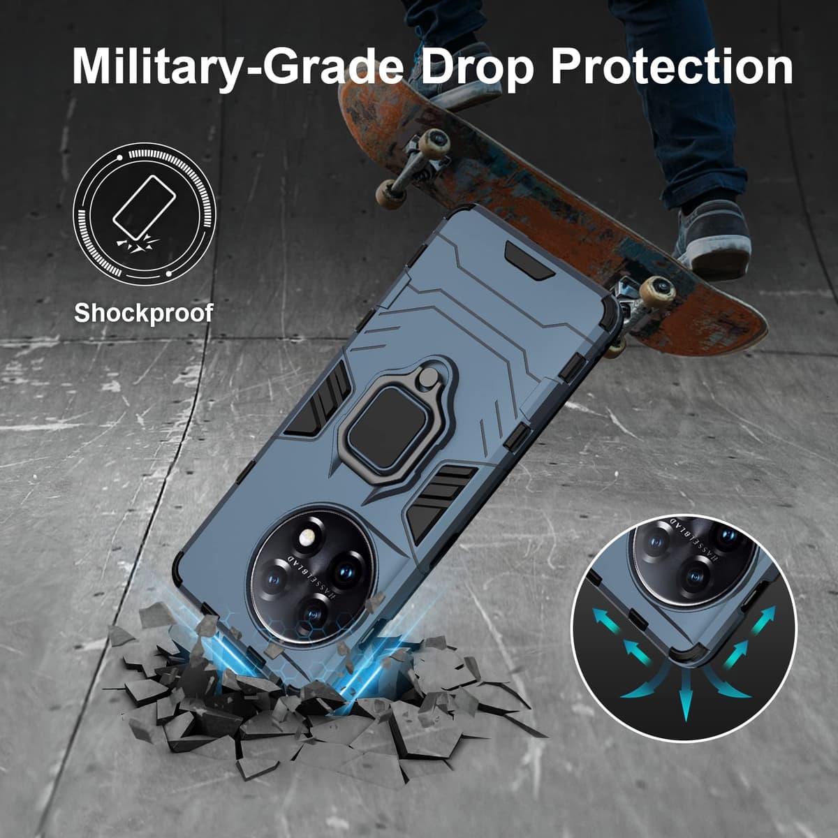 Funda para CMF Phone 2 Pro, Carcasa Antigolpes con Soporte anular metálico, Case Protectora de Grado Militar, Negro — view 1552