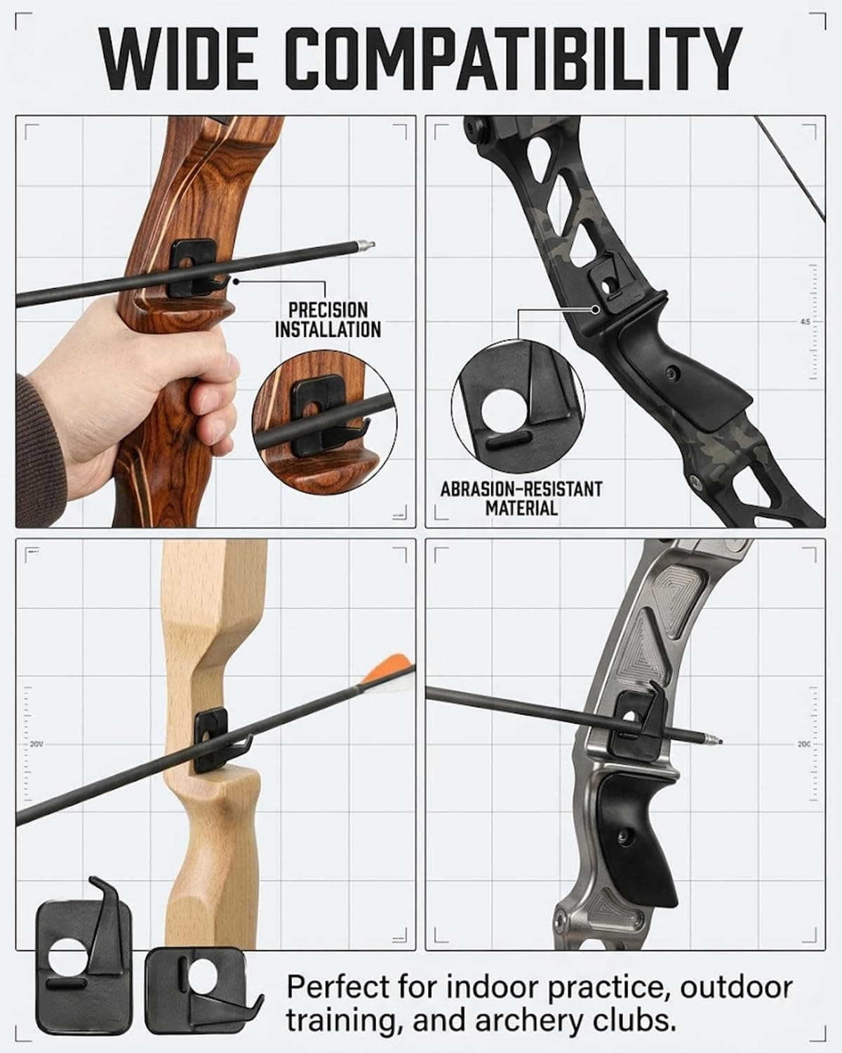Paquete de 6 Soporte Flecha Autoadhesivo Universal, Accesorios de Tiro con Arco para Recurvo y Largo, Guía Precisa y Estabilidad Mejorada — view 2