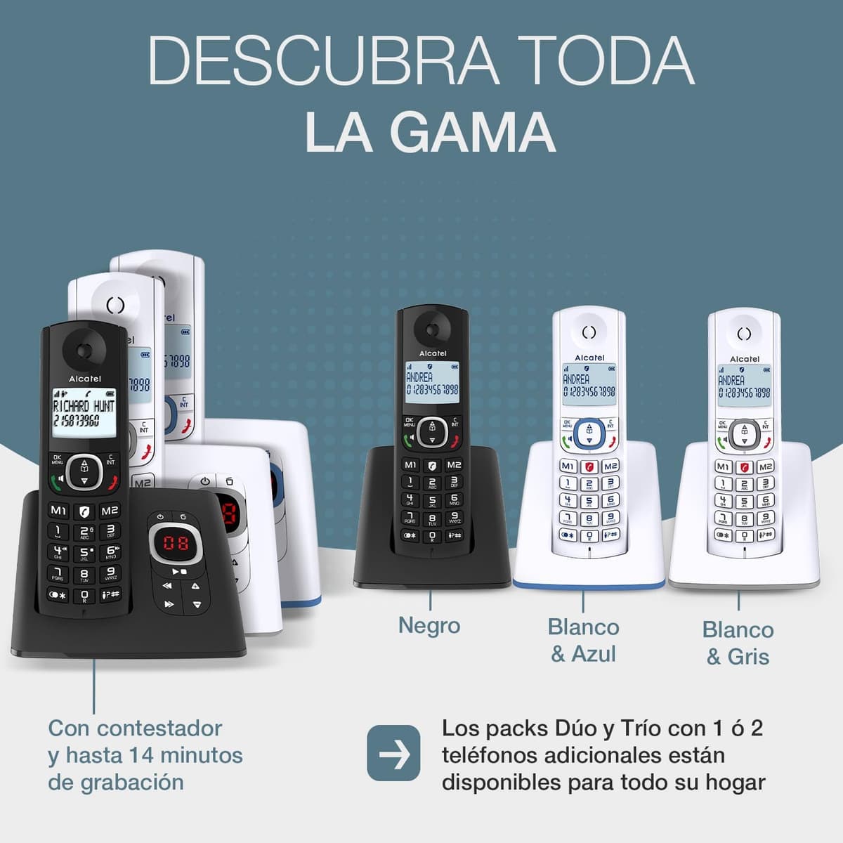 ALCATEL F530 Voice Trío - Teléfono inalámbrico DECT con contestador automático - Gran Pantalla retroiluminada - Altavoz - Bloqueo de Llamadas - 2 Teclas de Memoria Directa - 3 terminales - Negro — view 5