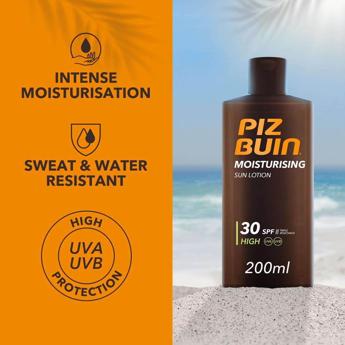 Piz Buin Moisturising Sun Lotion SPF 30 (200ml), Water-Resistant Piz Buin 30 Sunscreen with Advanced UVA/UVB Protection, Skincare with Glycerin and Feverfew PFE Plant Extract — view 2