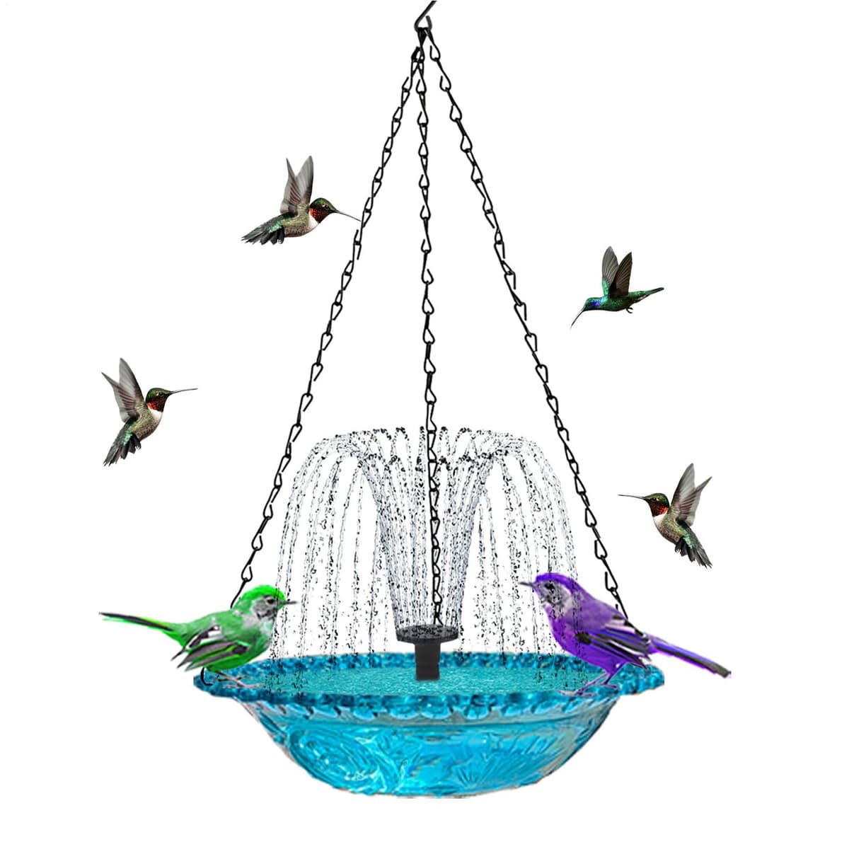 Cascada Solar Fuente Colgante Baño Pájaros, Bañera Colgante Pájaros con Fuente Solar, Grande Bomba Fu-Ente Agua Pájaro Baños, para Balcón, Jardín, Barcos