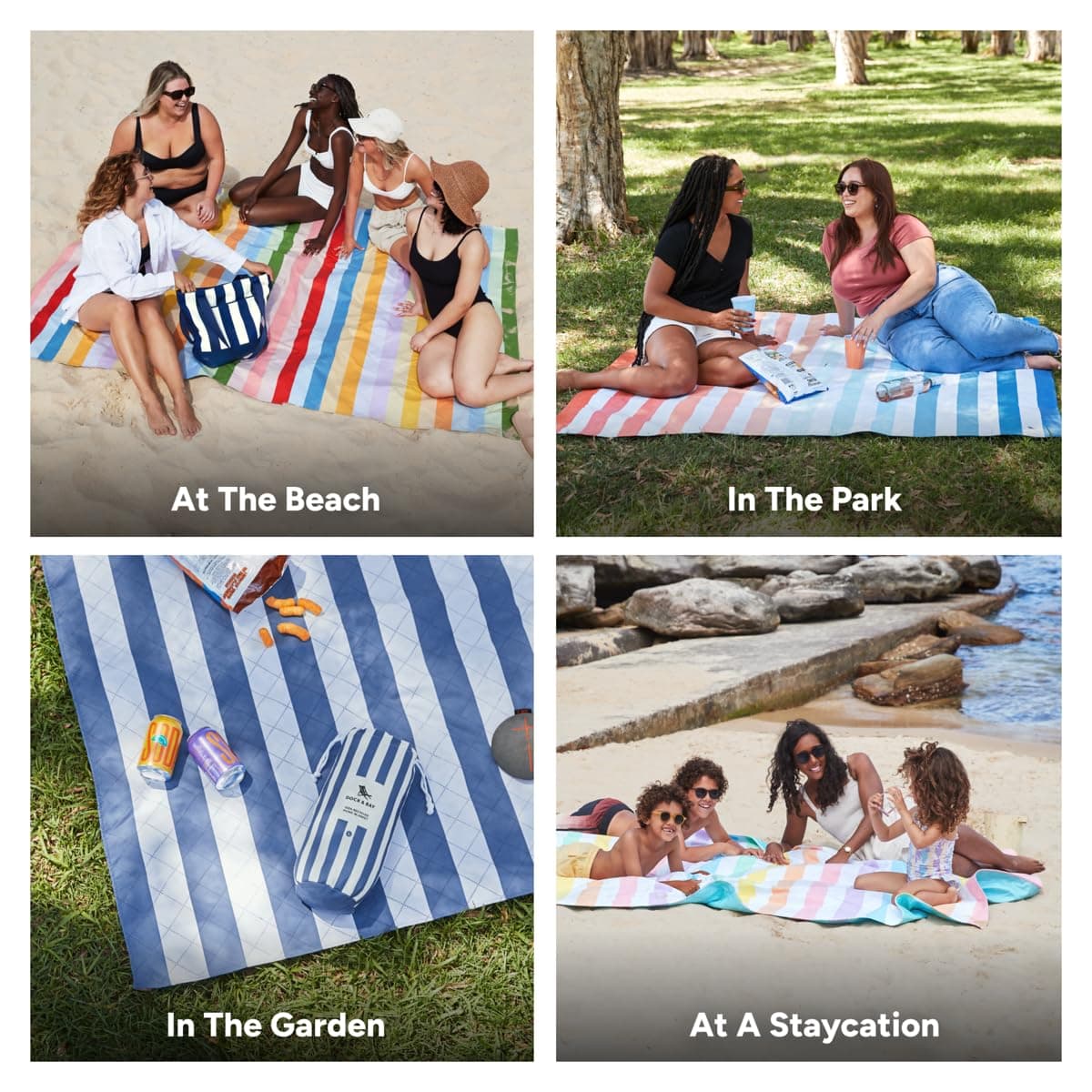 Dock & Bay Picnic Blanket - Quick Dry & Water Resistant - 100% Recycled Materials - Large (170x170cm) - Candy Stripes — view 4
