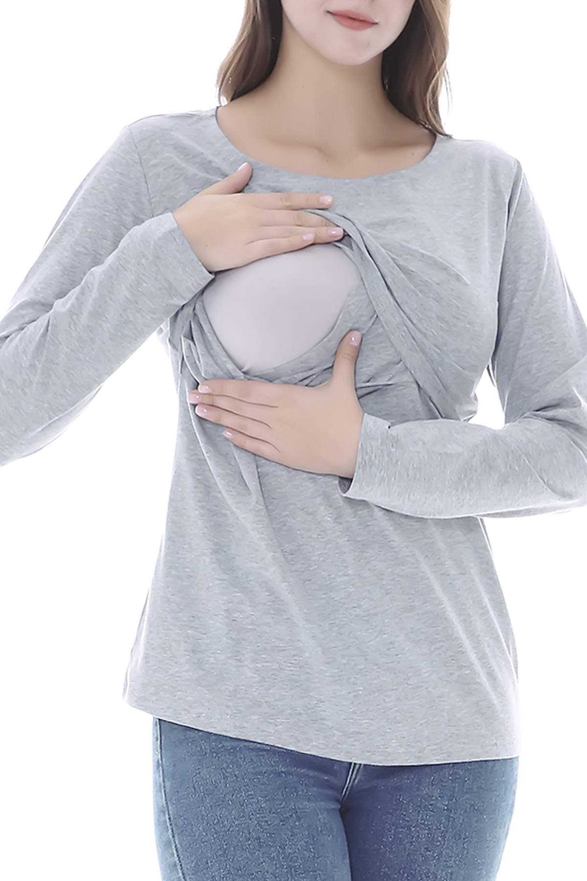Smallshow Women's Long Sleeve Breastfeeding Top Maternity Nursing T-Shirt Pregnancy Clothes — view 2