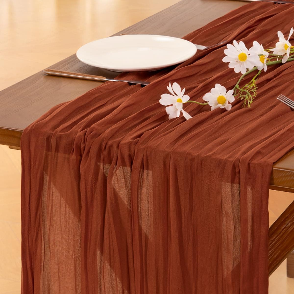 Socomi Beige Cheesecloth Table Runner Easter Spring Boho Rustic Gauze 120 inch 10FT Cheese Cloth Runner for Wedding Party Baby Shower Birthday Home Decor Holiday Decorations — view 23