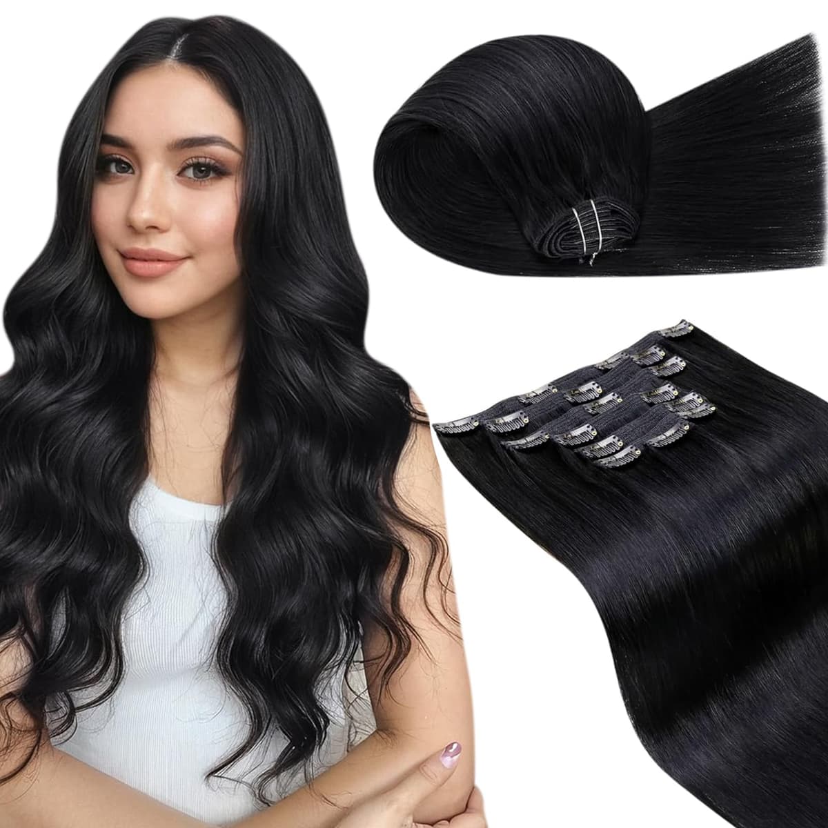 LaaVoo Hair Extensions Clip in Real Human Hair Brown Clip in Hair Extensions Dark Brown Remy Straight Hair Full Head Double Weft 80g 5pcs 14 Inch #4 — view 33