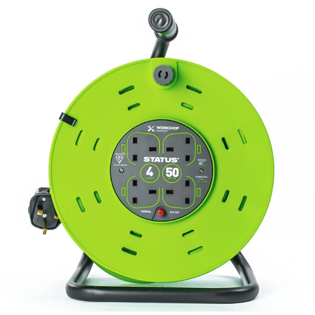 STATUS 4 Socket Cable Reel, 25m, Green, 13 Amp, Thermal Cut Out, Heavy Duty, Outdoor Extension Lead, Ideal for Garden, Workshop, DIY, Power Tools (S25M13ACR2) — view 13
