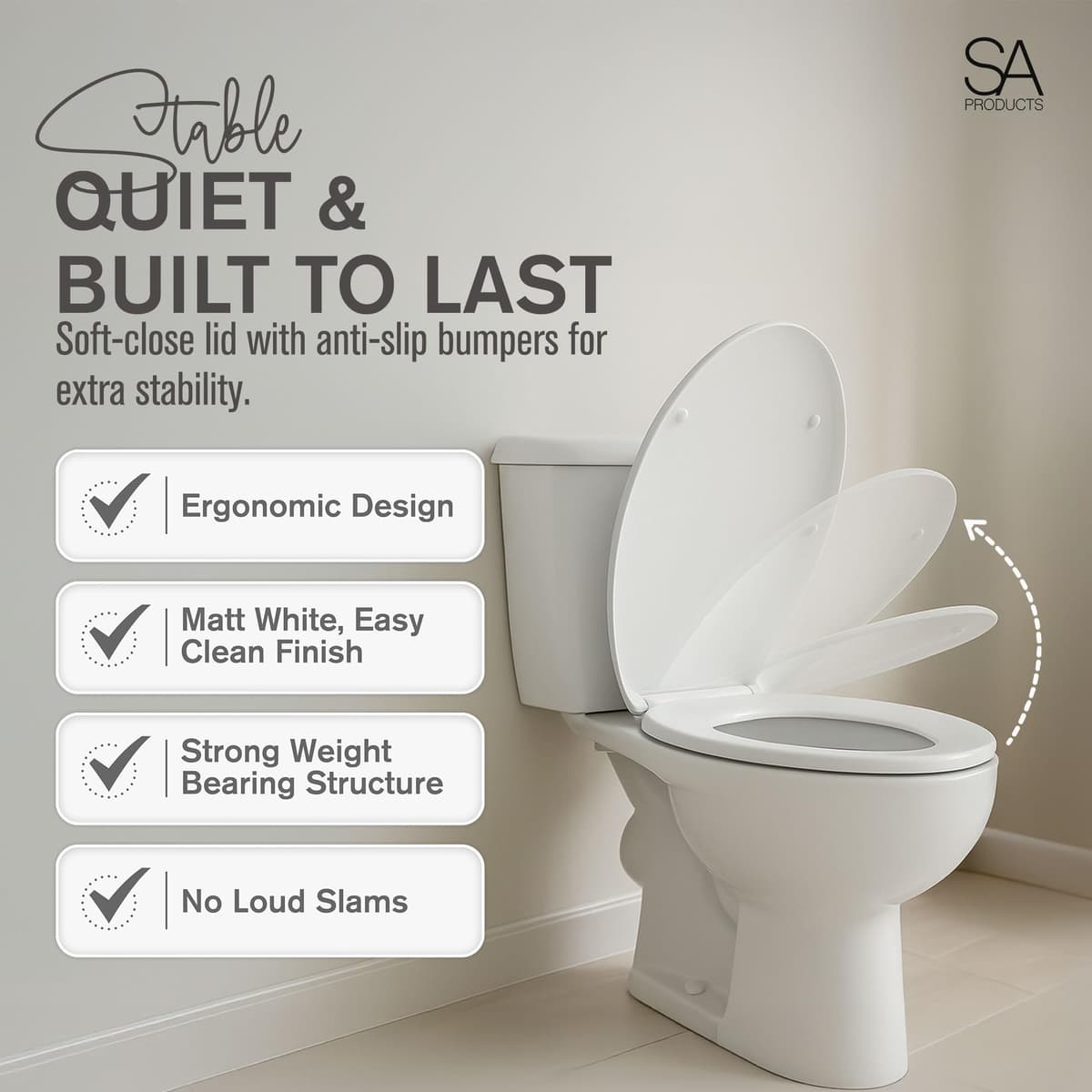 SA Products Oval Quick Release Toilet Seat – Soft Close Toilet Seat with Quick Release Hinges for Easy Cleaning, Thermoset Lid with ABS Cylinder & Fixings – 44.1 × 36.5 × 5 cm, White — view 7