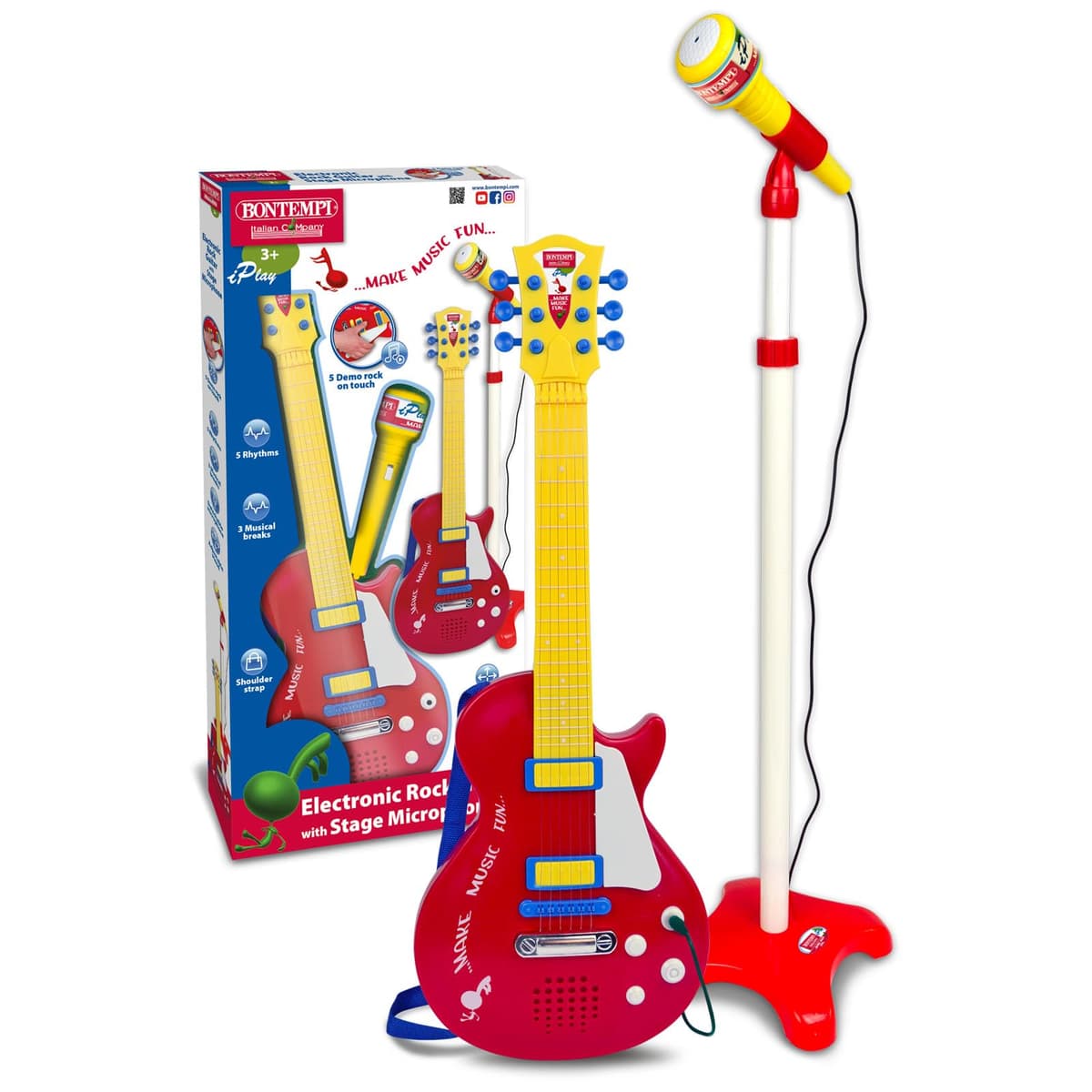 Bontempi | ElectroGroove con Micrófono - Guitarra Rock Electrónica para Vibraciones Potentes y Ritmos Innovadores, Rojo y Amarillo, 225x225x1120 mm — view 2