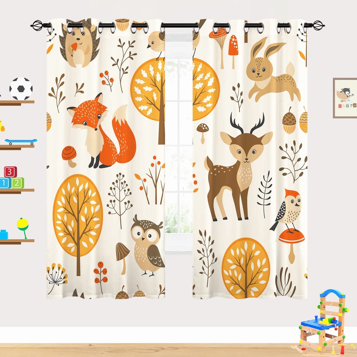 YUANZU Kids Blackout Curtains - Boys Girls Eyelet Autumn Forest Jungle Animals Print Pattern Thermal Insulated Room Darkening Window Drapes for Nursery Baby Bedroom Playroom 2 Panels W117cm x D137cm — view 2