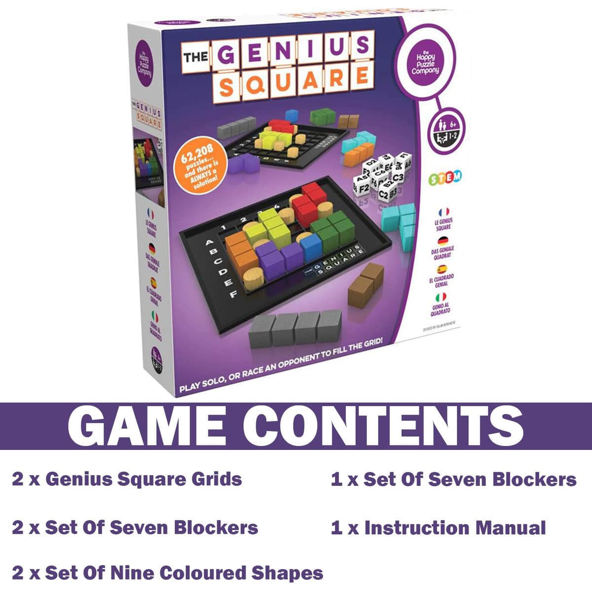 The Happy Puzzle Company - The Genius Square & Collection - Puzzle Challenges for Friends and Family Board Game Night - Logic STEM Educational Learning Resources (The Genius Square) — view 3