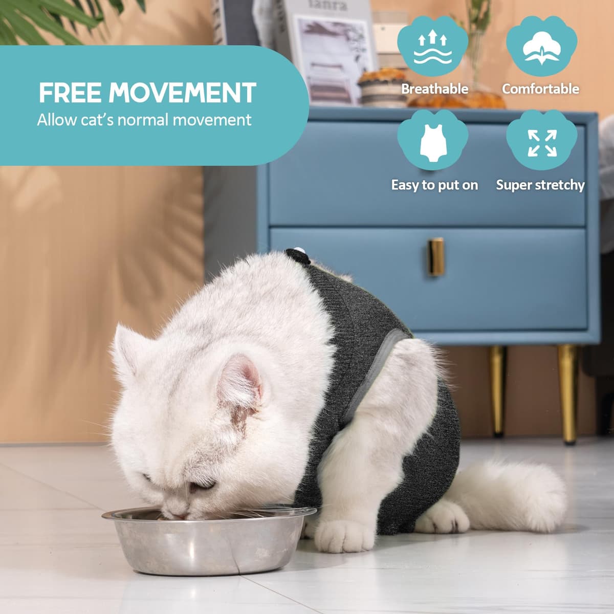 Avont Traje de Recuperación para Gatas Esterilizadas, Ropa Postoperatoria Protectora Antilamido, Chaleco para Cirugía y Heridas Abdominales (Gris Oscuro,L) — view 2