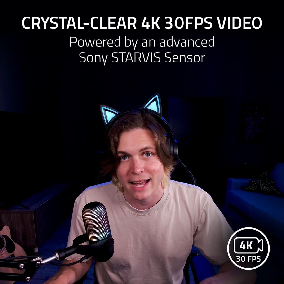 Razer Kiyo V2 – 4K 30FPS Webcam with AI-Powered Auto-Framing - 1080p 60 FPS, Integrated Webcam Cover, HDR, USB-C, Ultra-Wide-Angle Lens, Works with Microsoft Teams, Zoom, Google Meet | Black — view 2