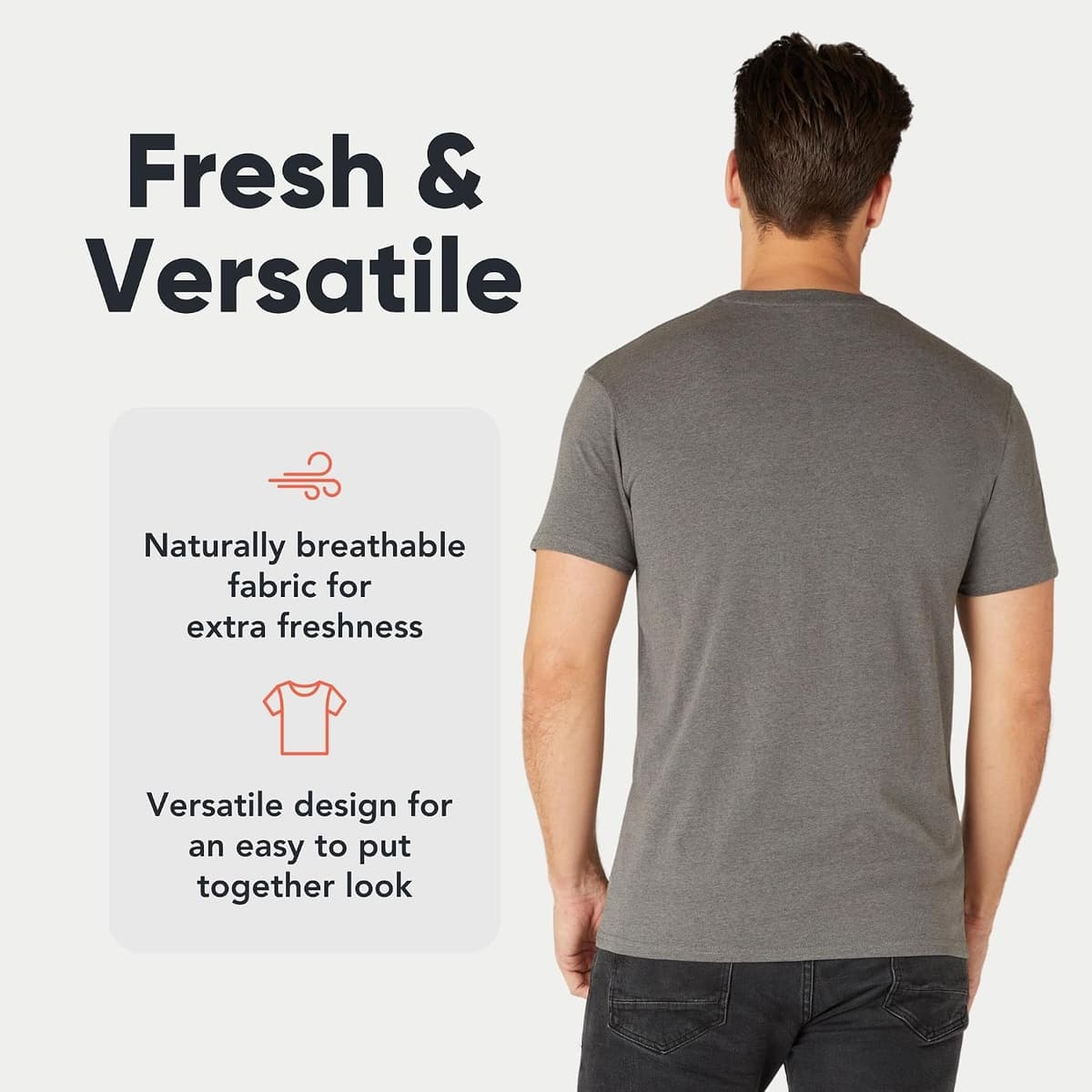 FM London 3/5-Pack Mens T Shirt - Premium Weight T-Shirts for Men with Lightly Fitted Design - Super Soft - Made with 100% Cotton - Stretch Fit for Any Occasion - Durable Comfort Fit M Black, Grey, White, Navy, Charcoal (5 Pack) — view 3