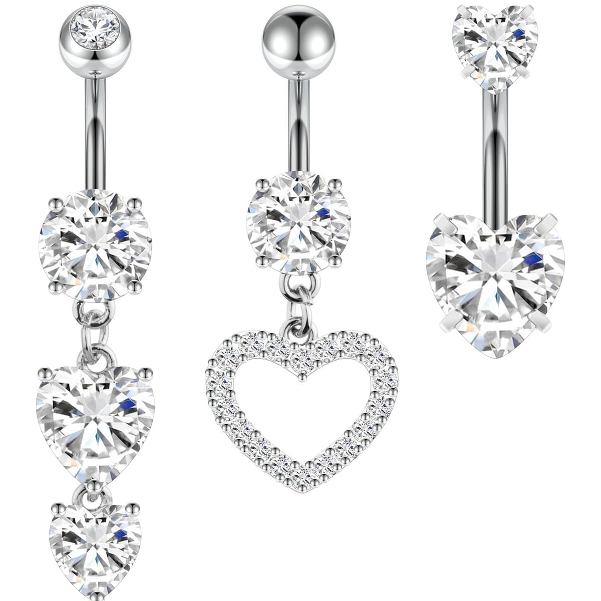 Aucuu 3/4/5/12/20PCS Piercing Ombligo, 14G de Acero Inoxidable, Forma de Barra Curvada y Circonita CZ Cúbica Perla Ombligo Joyería para Mujeres Hombres — view 14