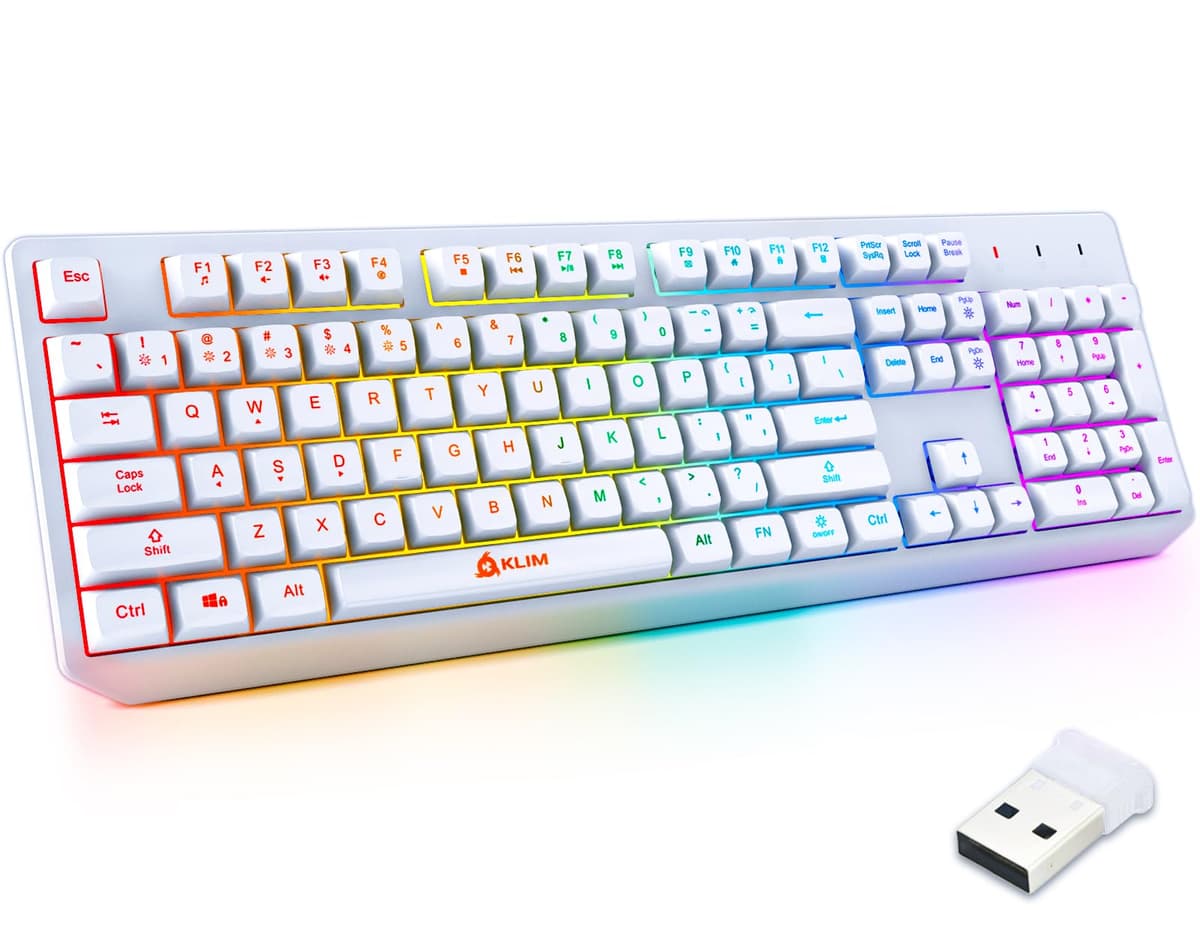 KLIM Chroma Wireless Gaming Keyboard RGB New - Long-Lasting Rechargeable Battery - Quick and Quiet Typing - Water Resistant Backlit Wireless Keyboard for PC PS5 PS4 Mac - Black — view 11
