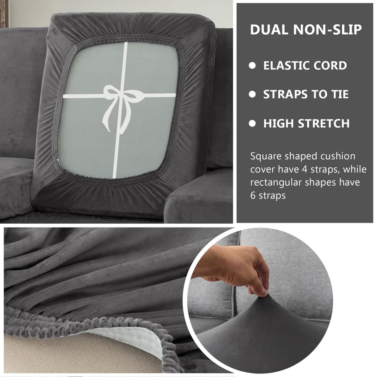 Caravan Seat Covers Waterproof Velvet, Motorhome Seat Cover with Elastic-band and Lacing, RV Sofa Cushion Cover for camper (Dark grey,W 100-125 cm, D 55-65 cm) — view 3