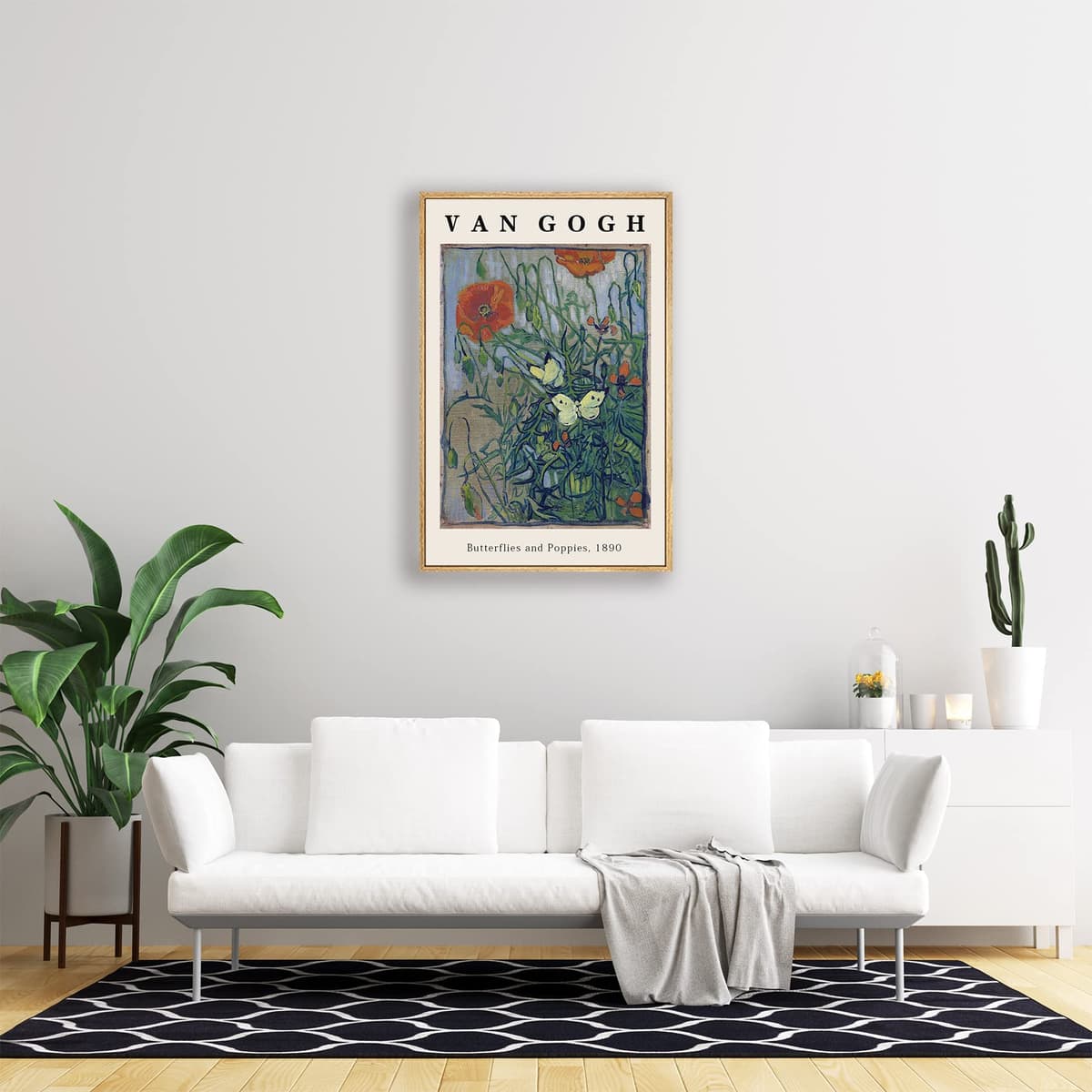 Vincent Van Gogh Framed Wall Art Print Butterflies And Poppies Flowers by Van Gogh Canvas Prints Painting Reproduction for Living Room Bedroom Kitchen Office Home Decor 12"x16" Natural Framed — view 4