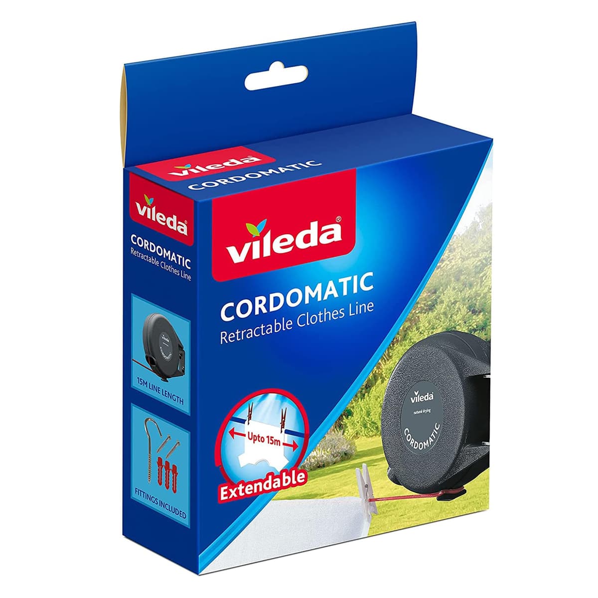 Vileda Cordomatic Retractable Washing line 15m | 1 x 15m clothes line holds up to 15kg | Extendable Clothes Line | Automatic retraction | Strong and durable | Wall Mounted for Indoor & Outdoor Use — view 5