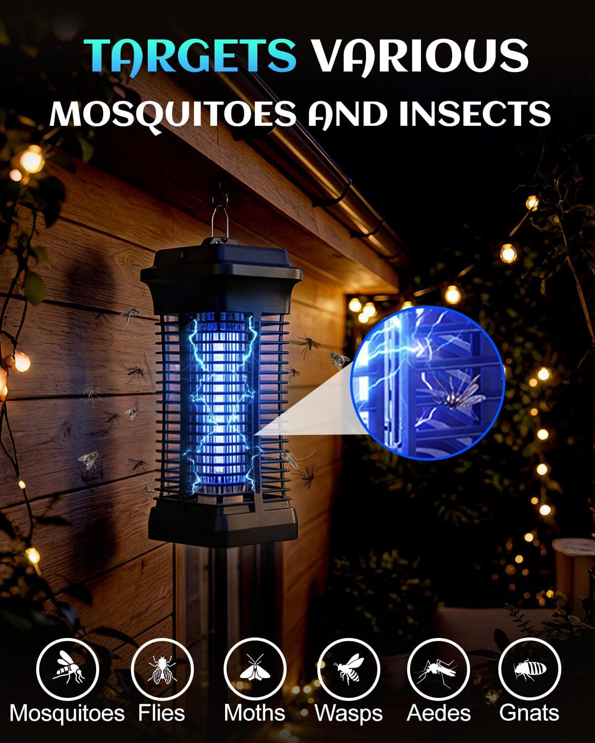 Electric Bug Zapper 4200V Indoor/Outdoor, Mosquito Killer & Fly Zapper, Hanging Mosquito Lamp, 6.6FT Power Cord, Electric UV Insect Killer Waterproof for Patio Backyard Garden — view 3