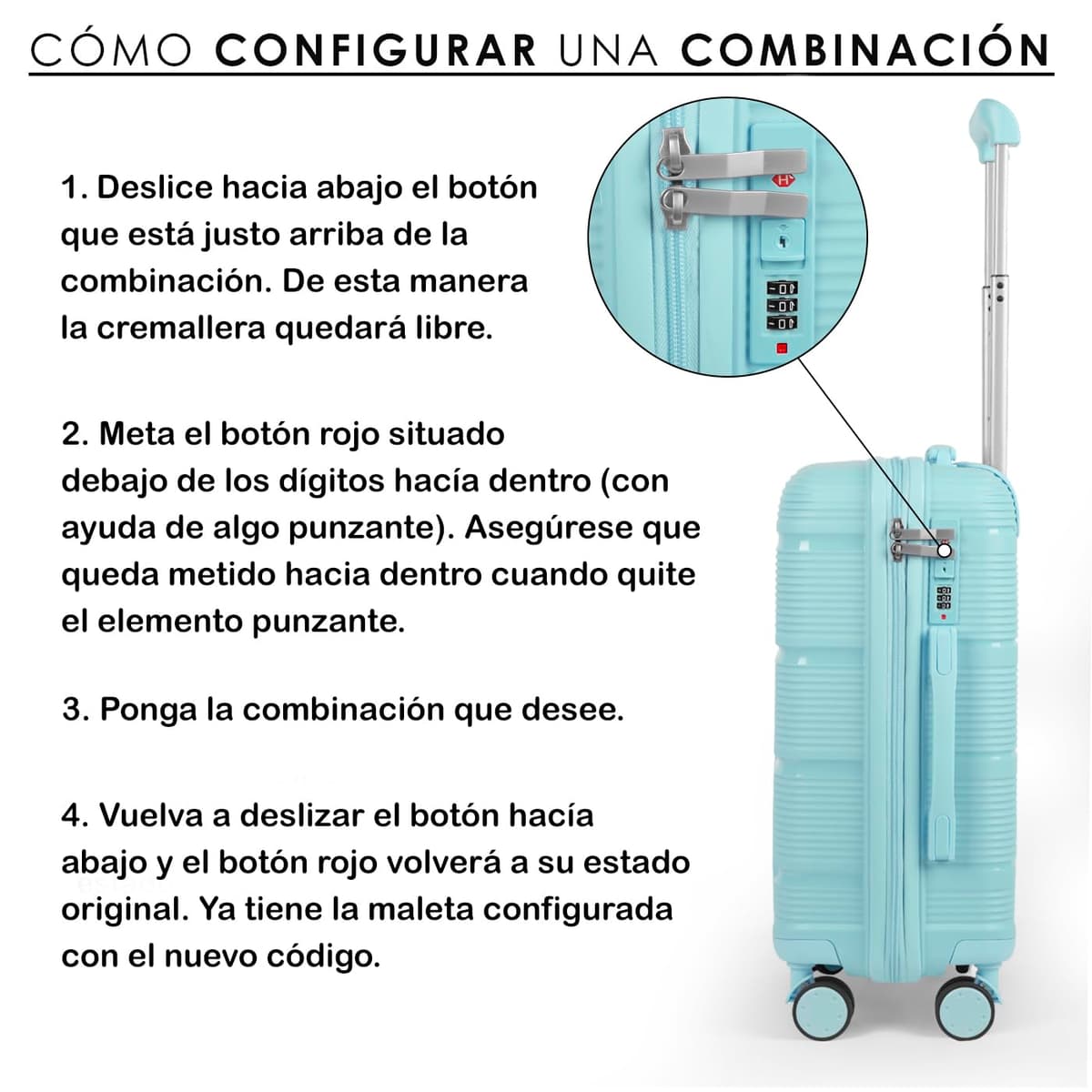 MERCURY TEXTIL- Juego de 4 Maletas de Viaje Neceser, Cabina, Mediana y Grande de Polipropileno con Ruedas Giratorias 360º y Cierre de Seguridad.(Azul Claro) — view 3