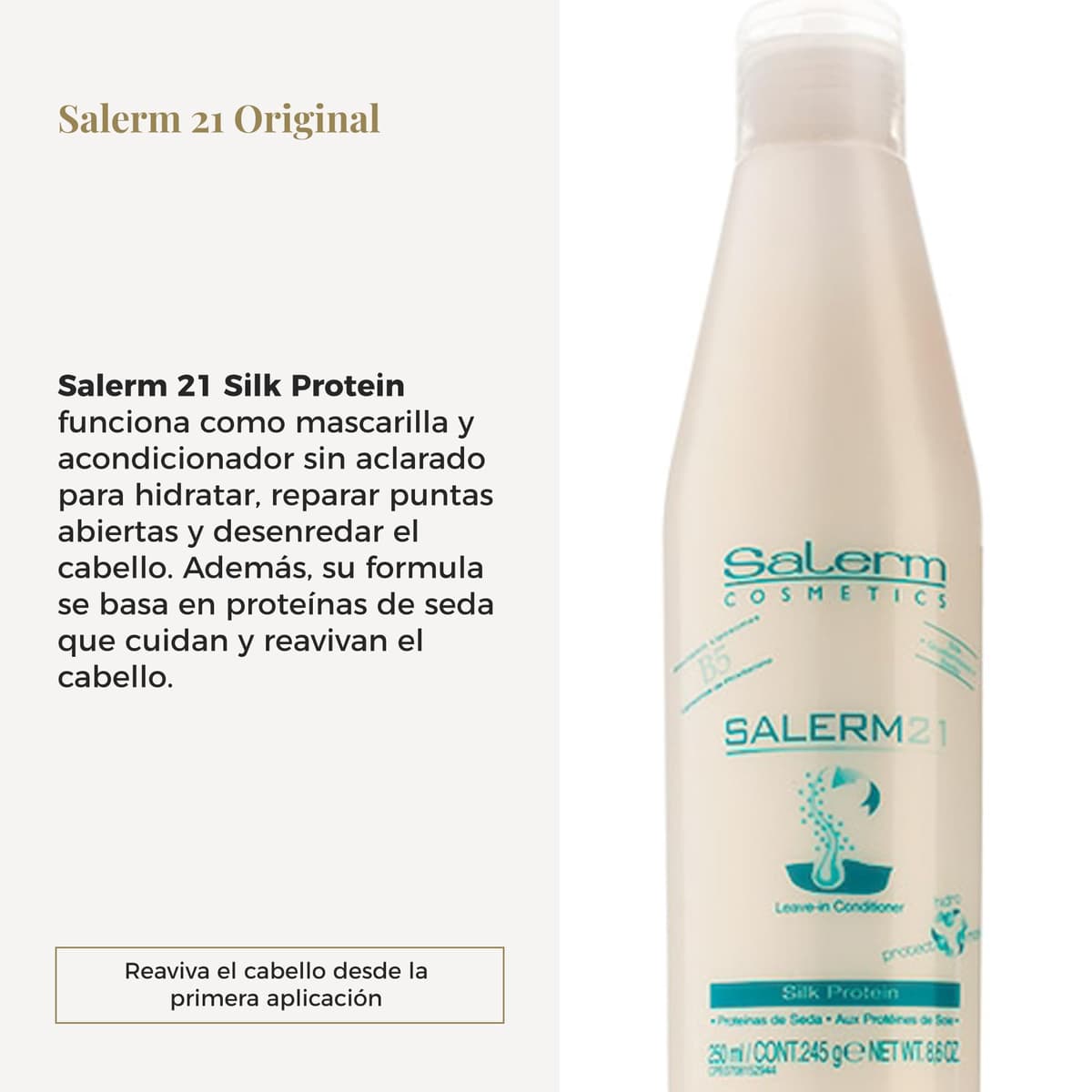 SALERM - Acondicionador de Pelo Instantáneo - Salerm 21 Silk Protein - 250 ml - sin Aclarado o con Aclarado - con Proteínas de Seda - Protector del Calor e Hidratante — view 2
