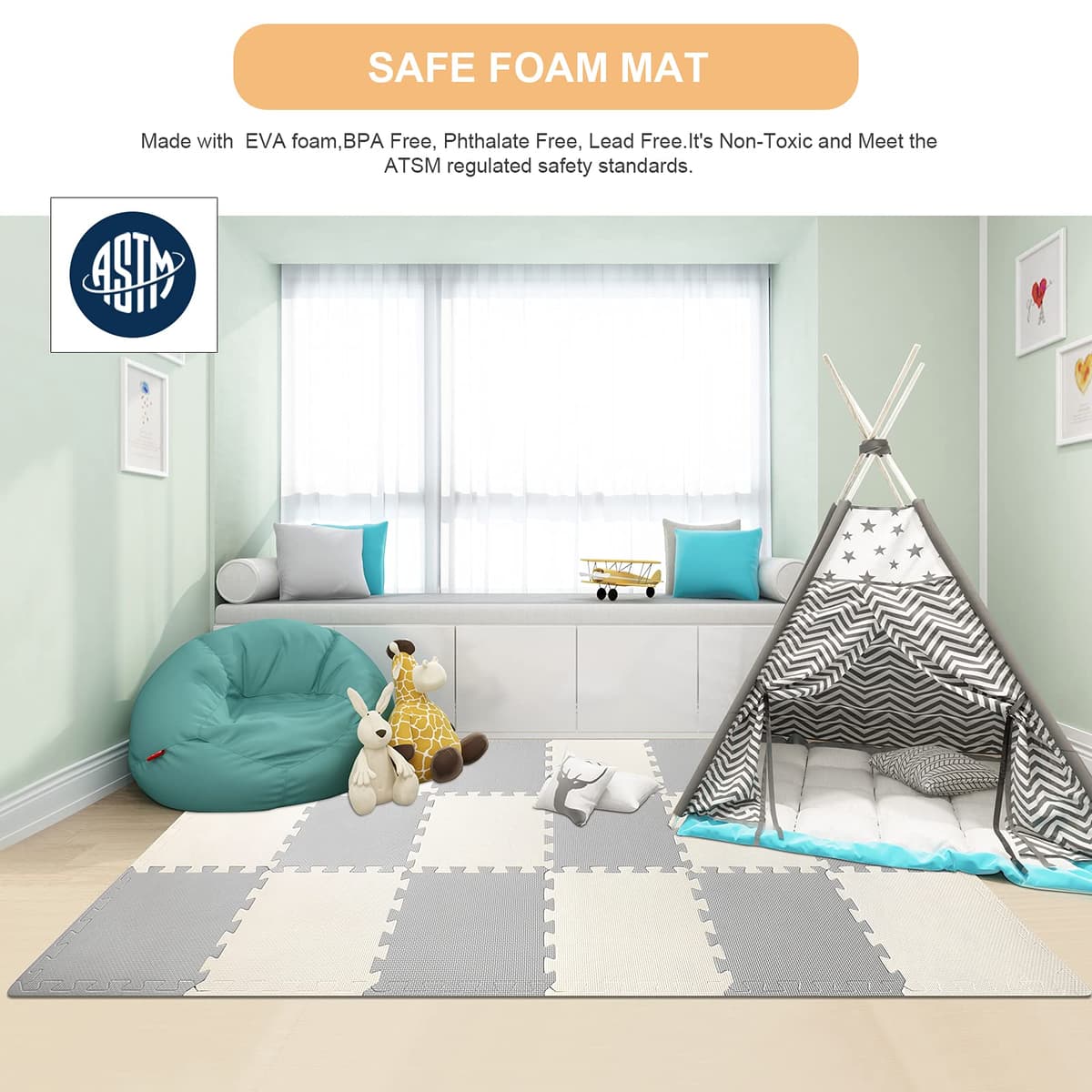 LIVINGbasics Baby Play Mat, 1cm Cushioned 18 pcs Puzzle EVA Foam Exercise Play Mat 1.62 Sqm Coverage Interlocking Floor Tiles, Portable Crawling Floor Mats for Kids Toddler — view 5