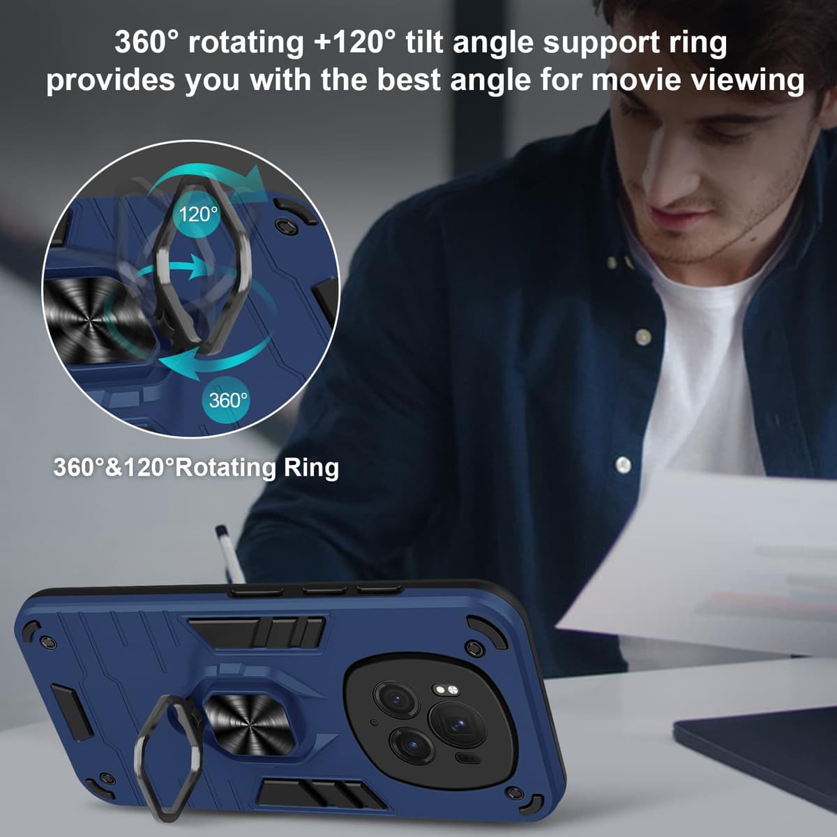 Funda para CMF Phone 2 Pro, Carcasa Antigolpes con Soporte anular metálico, Case Protectora de Grado Militar, Negro — view 1111