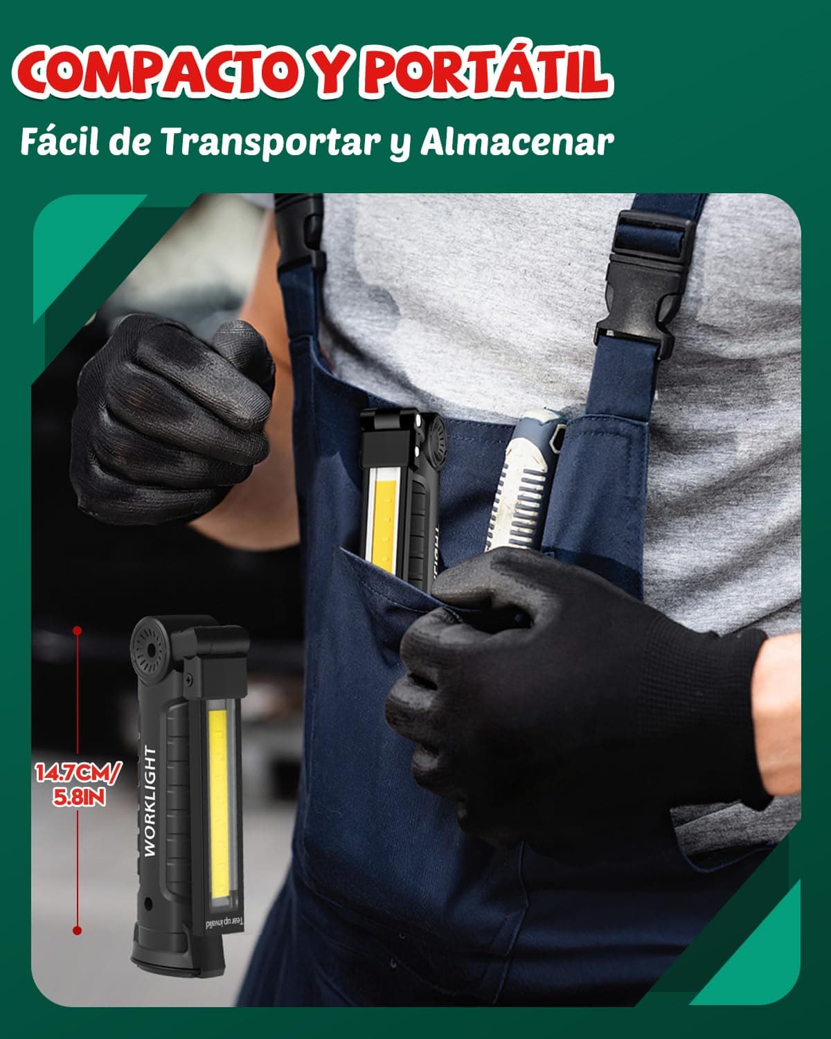 Coquimbo Regalo Hombre Linterna Taller LED Recargable, Linterna Portátil de Trabajo Lámpara de Inspección con Magnética Base y Gancho para Taller Cámping Emergencia(2 Piezas, Negro) — view 8