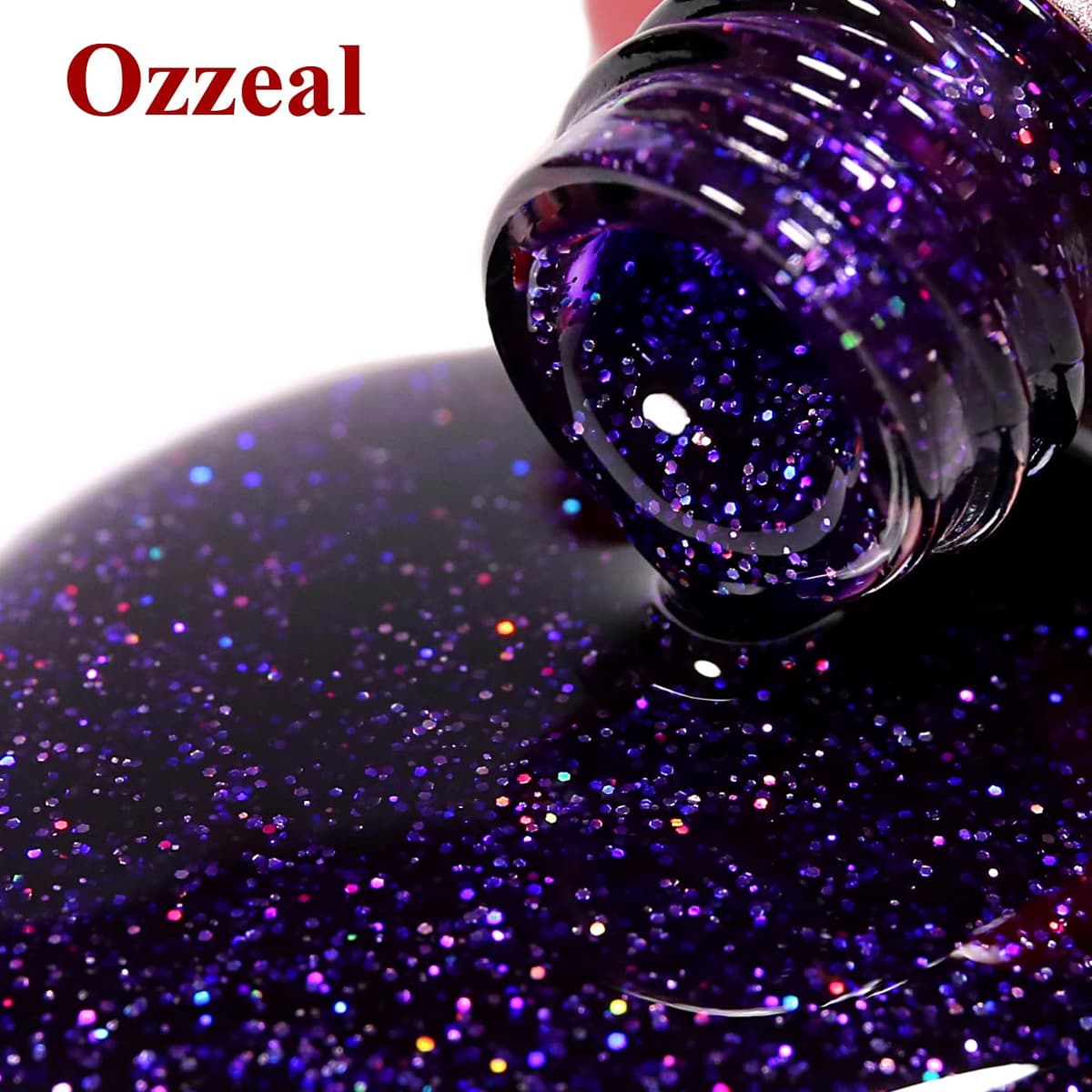 Ozzeal Deep Purple Iridescent Gel Nail Polish - Sparkle Shimmer Rainbow for LED/UV Art Manicure - 15ML — view 5
