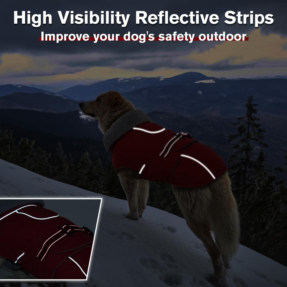 Lelepet Warm Coats and Jackets for Dogs, Waterproof Winter Dog Coat for Cold Weather, Reflective Dog Puffer Jacket, Fleece Lining Pet Coat with Harness Hole for Medium Dogs, Red M — view 3