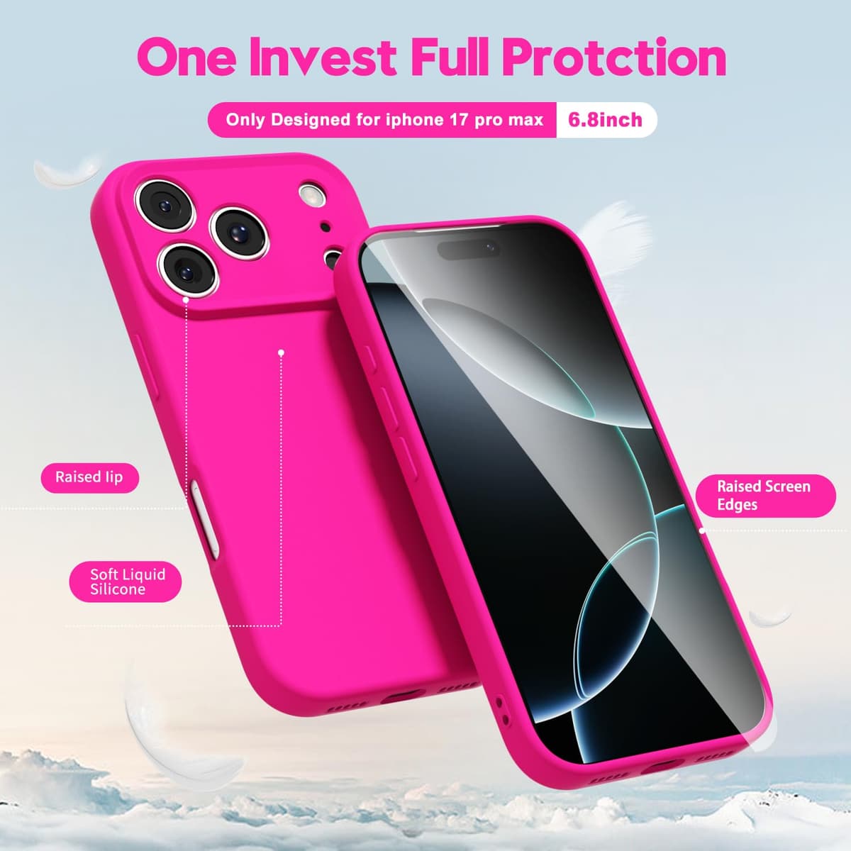 oakxco for iPhone 17 Pro Max Phone Case Liquid Silicone, Cute Thin Slim Grip Soft Rubber Gel for Women Men, Smooth Matte TPU Plain Solid Color Girly Simple Case with Camera Cover, Light Pink — view 365