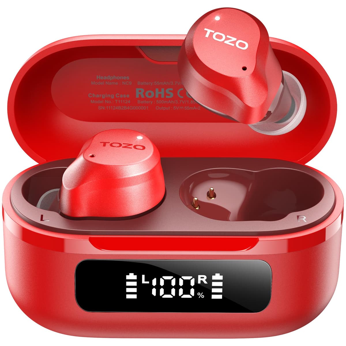 TOZO Hybrid Auriculares Inalámbricos Bluetooth 5.3 ANC Híbrida 6 Mics ENC, Reducción de Ruido 45dB, ORIGX 2.0 Acústico 32 EQs, 60H, Pantalla LED, USB Tipo C, IPX8, para Oficina y Commuting, Negro — view 10