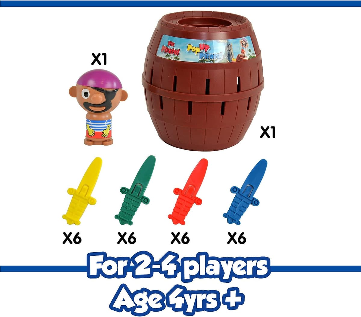 TOMY Pop Up Pirate Classic Children's Action Board Game, Family and Preschool Kids Game for Children 4, 5, 6, 7, 8 Year Old Boys Girls Adults,Packaging may vary, Wood - Choc Brown — view 6