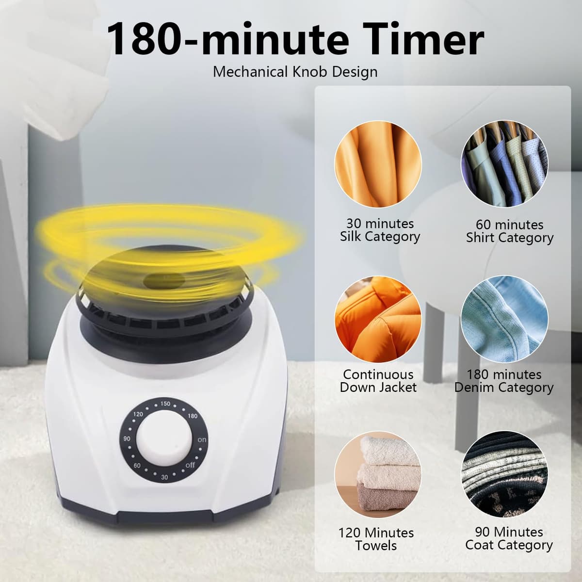 1200W Portable Electric Clothes Dryer Indoor, Heated Clothes Airer Drying Machine with 180 Min Adjustable Timer, 15KG Capacity Indoor Clothes Airer for Household Laundry, Apartments, White — view 3