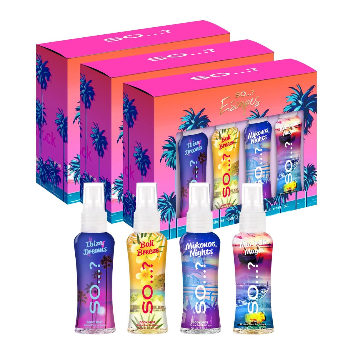 So…? Escapes Womens Gift Set, with Ibiza Dream, Bali Breeze, Mykonos Nights & Majorca Love, Fragrance Spray Set (4 x 50ml) — view 9