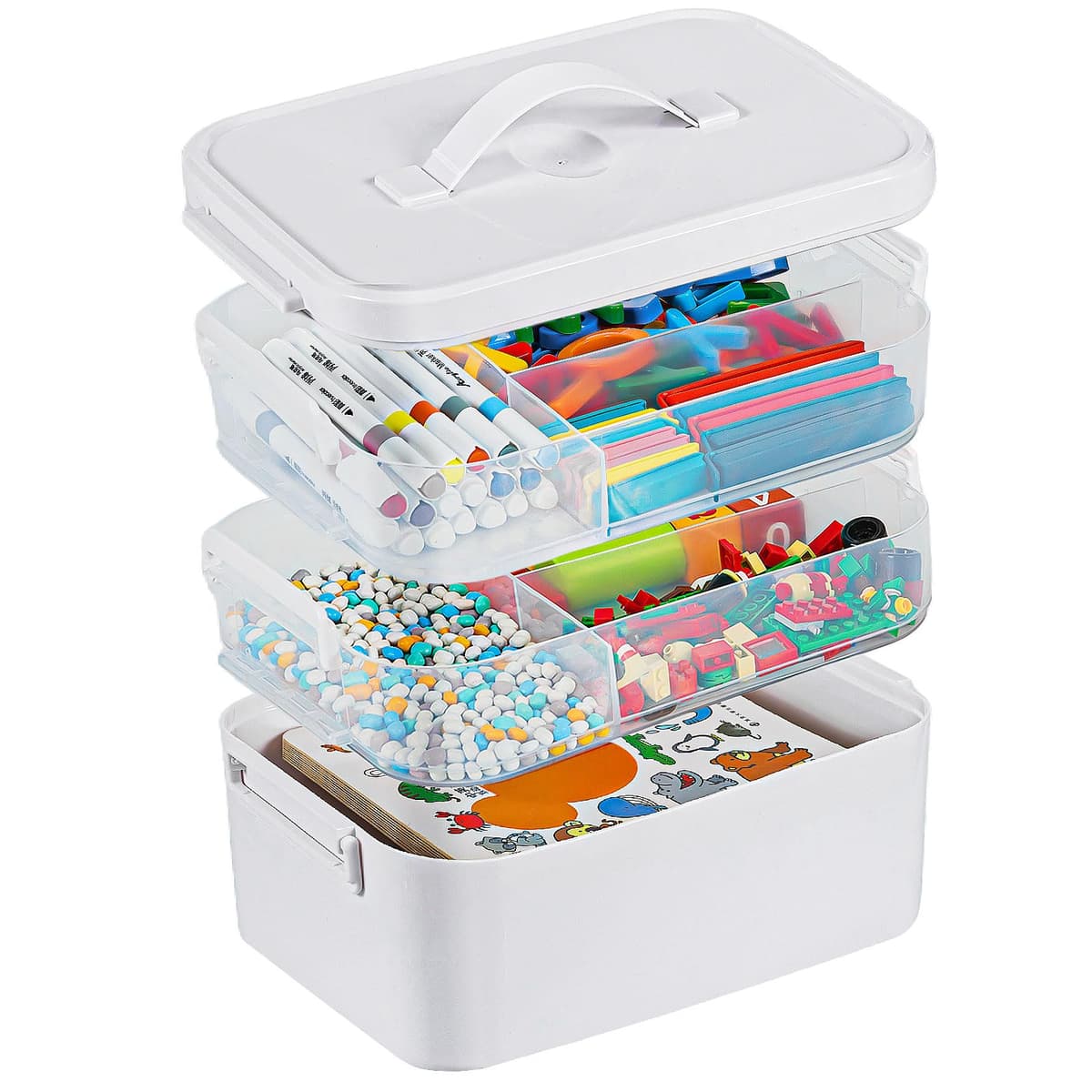 Gifhomfix 4-Layer Plastic Craft Organizers and Storage Box with Removable Trays, Storage Containers with lids and Handle, Art Supply Storage Organizer for Organizing Bead, Sewing, Tool — view 8