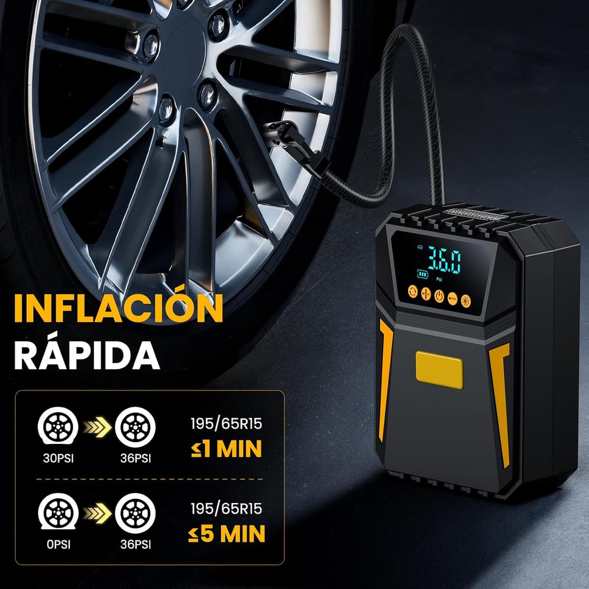 Inflador Ruedas Coche - Compresor Aire Portatil 12V DC, Compresor Aire Coche 150PSI con Linterna - para Coches/Motos/Bicicletas/SOS Emergencia, Presión Preestablecida y Apagado Automático