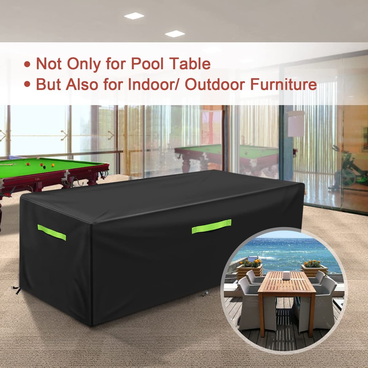 GEMITTO Funda para Mesa de Billar de 7/8/9 pies, Cubierta de Billar Resistente al Agua, Tela de poliéster para Mesa de Billar de Billar de Billar, 260 x 135 x 82 cm — view 5