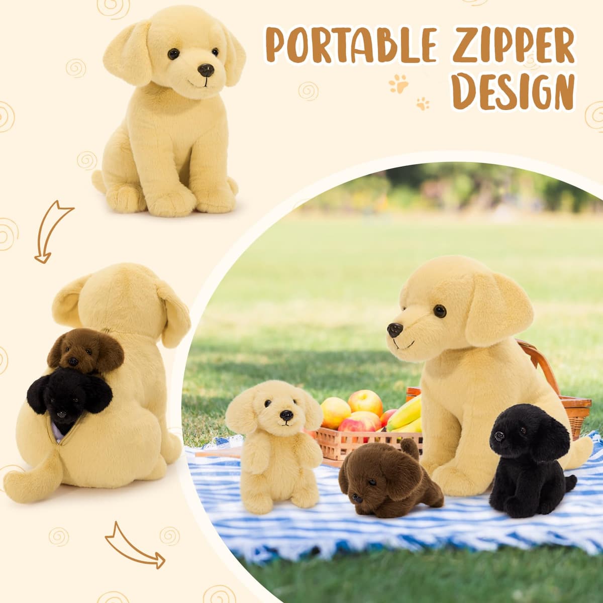 MorisMos Big Labrador Teddy Soft Toy, 30cm Yellow Dog with 3 Cuddly Puppy Inside, Giant Dog Plush, Realistic Fluffly Labrador Gift for Kids Birthday Christmas Deco — view 5