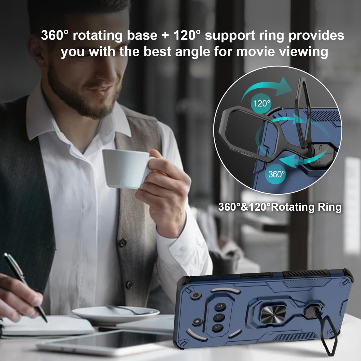Funda para CMF Phone 2 Pro, Carcasa Antigolpes con Soporte anular metálico, Case Protectora de Grado Militar, Negro — view 1431