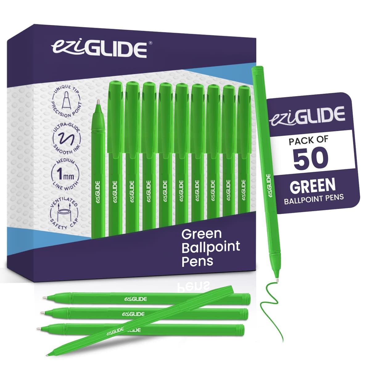 Eziglide 10-Pack Ballpoint Purple Pen Set - Medium Point 1.0mm for Effortless Writing & Comfortable Grip - Ball Point Pens Ideal for School, Exams, Home or Work Stationery Supplies — view 14