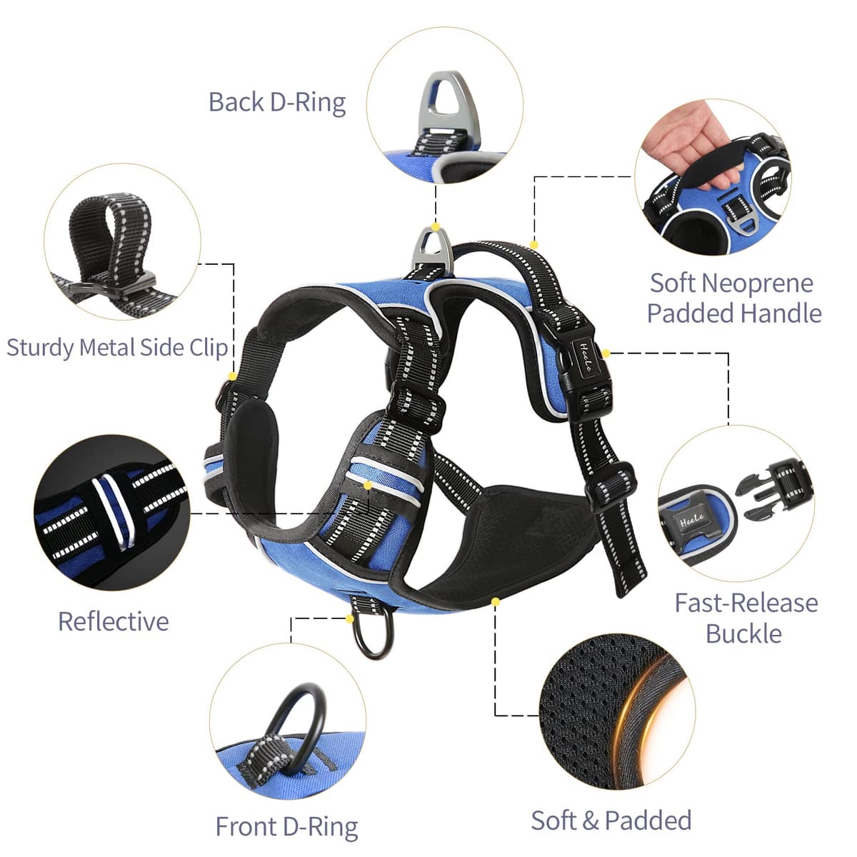 HEELE Dog Harness Medium No Pull Dog Vest Harness with Soft Handle Reflective Pet Harness for Outdoor Training Walking, Black, M — view 68